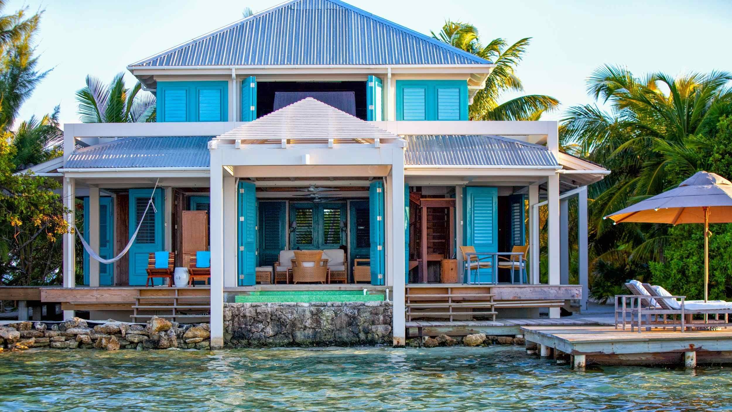 A closer glimpse of one of Cayo Espanto's beachfront villas from the outside.