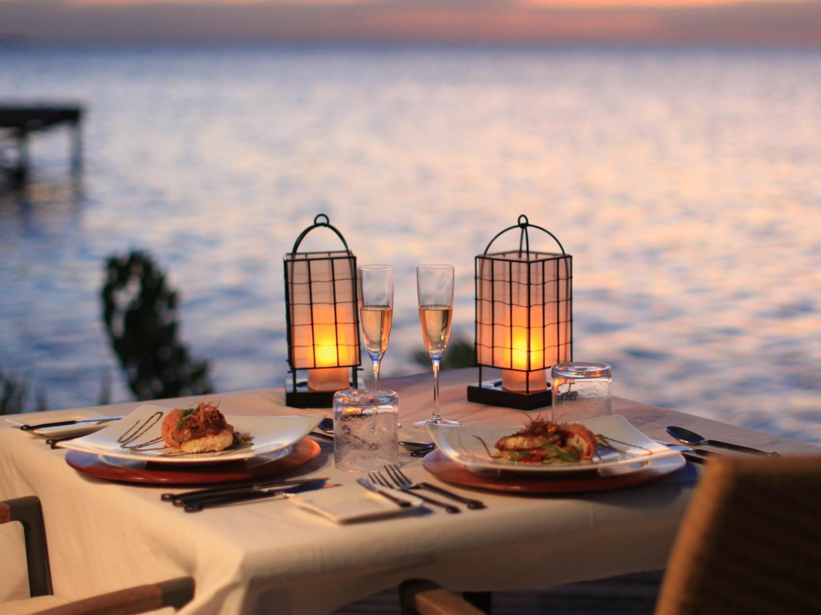 A sunset dinner at one of Cayo Espanto's villas.