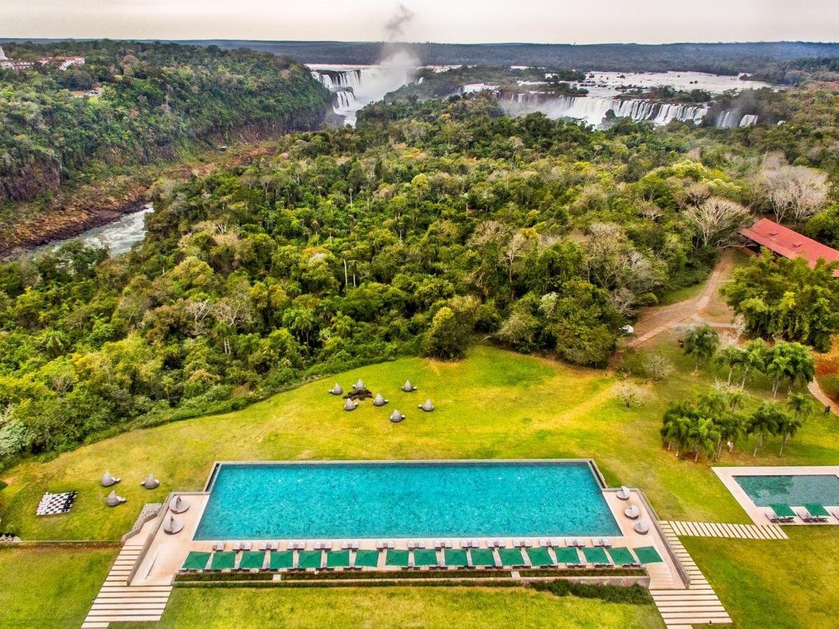 Aerial view of the infinity pool and Iguazu Falls at Gran Melia Iguazu