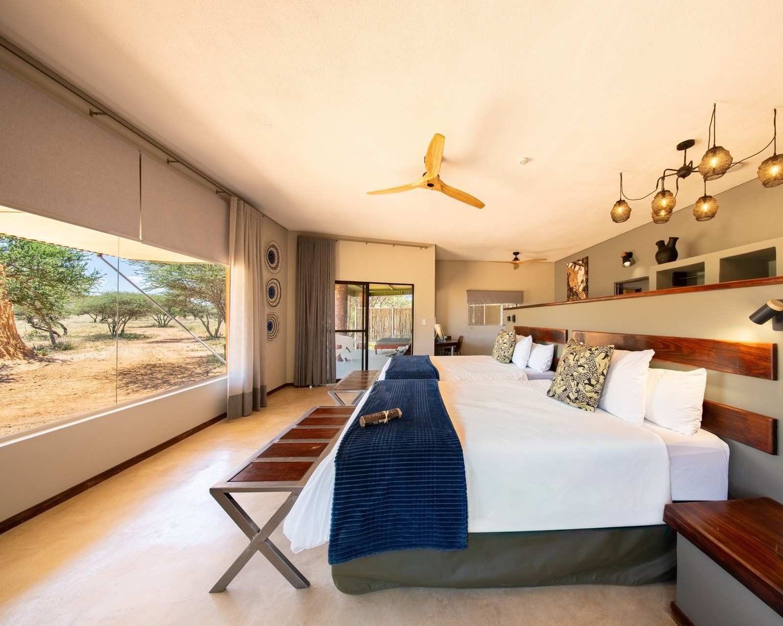 A bedroom at Okonjima Plains Camp in Namibia