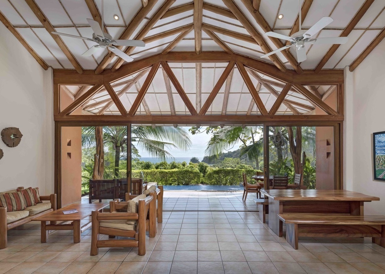 Lounge area leading to outdoor terrace at Hotel Punta Islita, Costa Rica