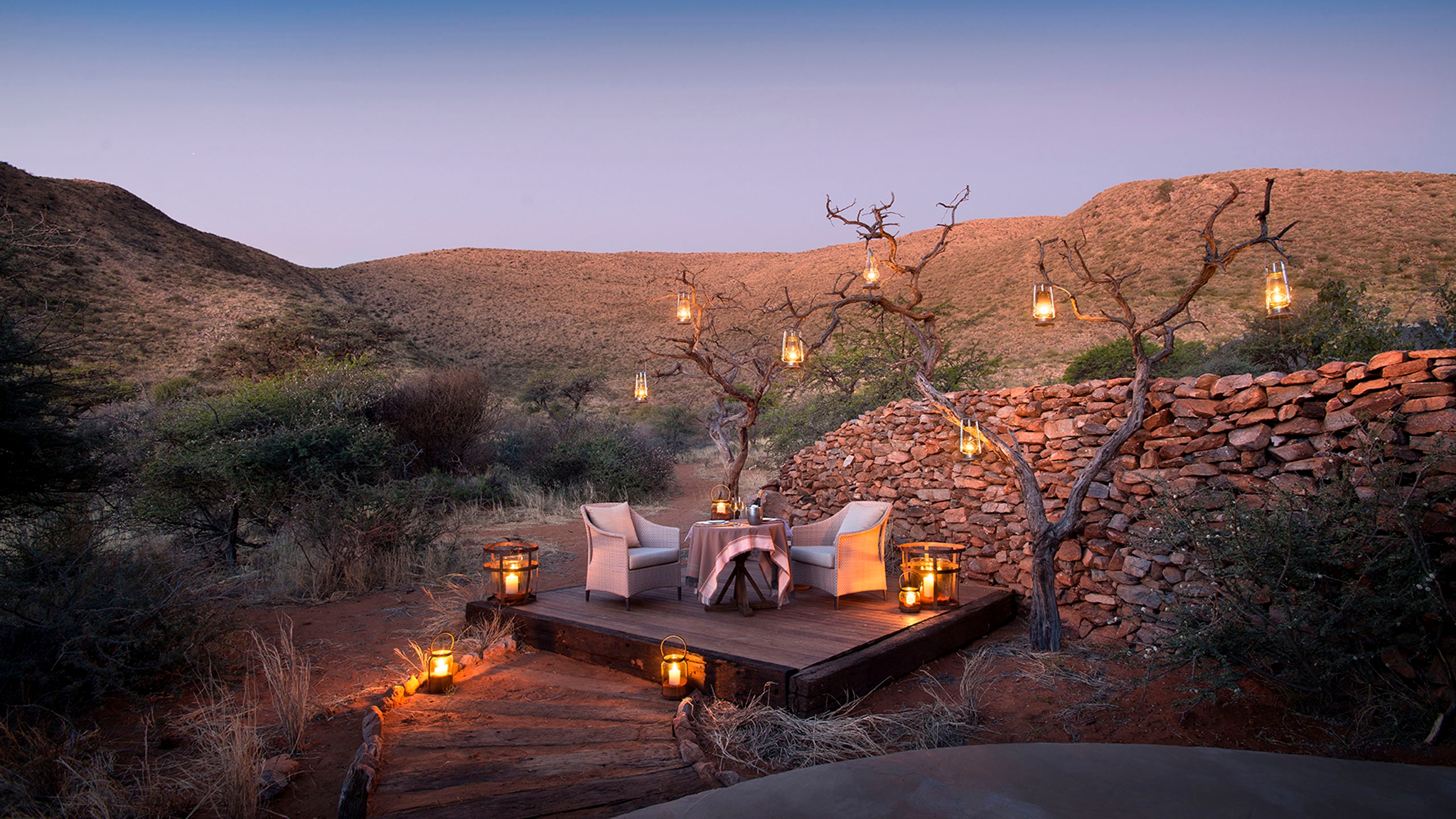 Candlelit bush dinner at Tarkuni Private House, Tswalu Kalahari Reserve, South Africa