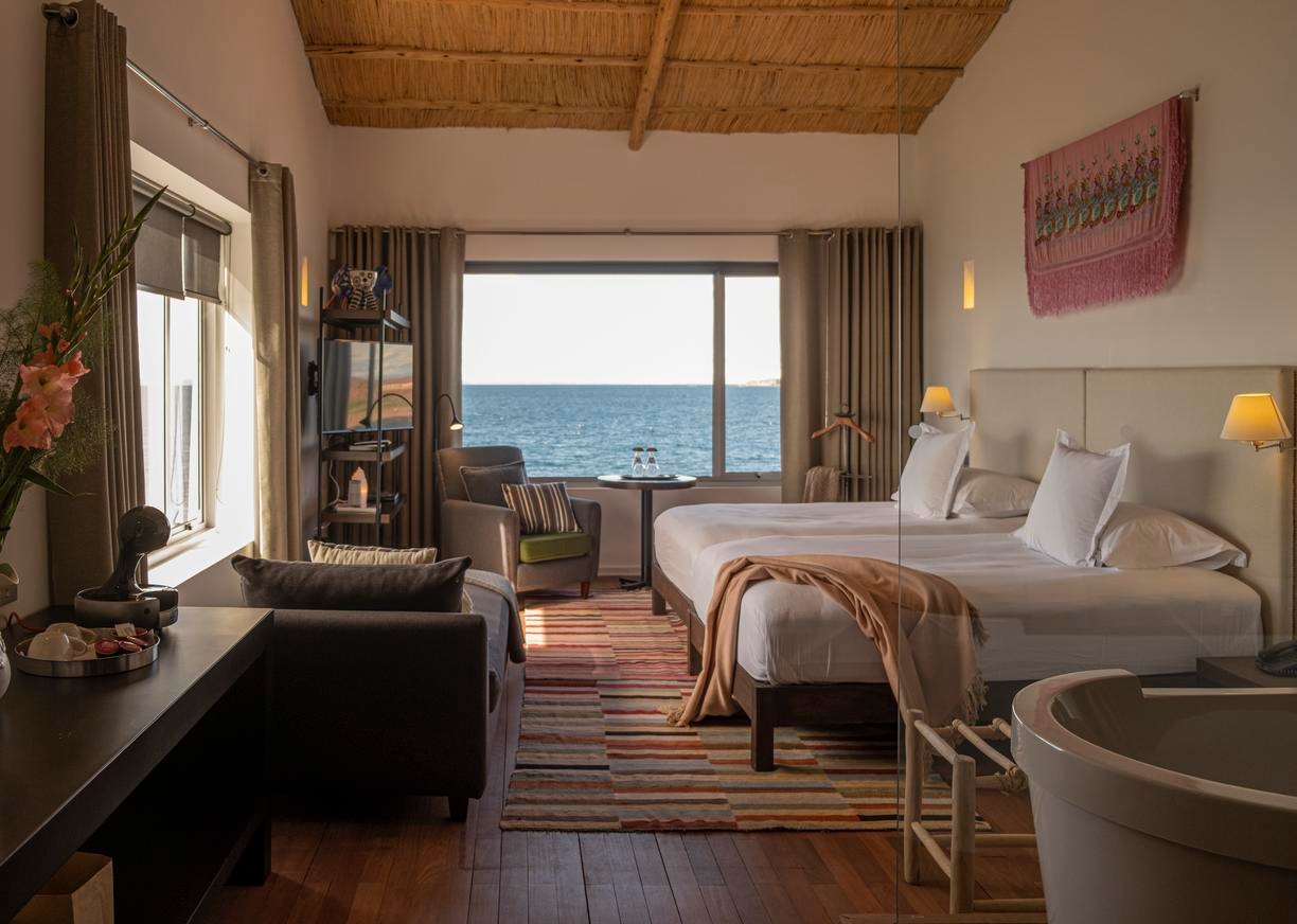 Bedroom at Titilaka hotel at Lake Titicaca, Peru