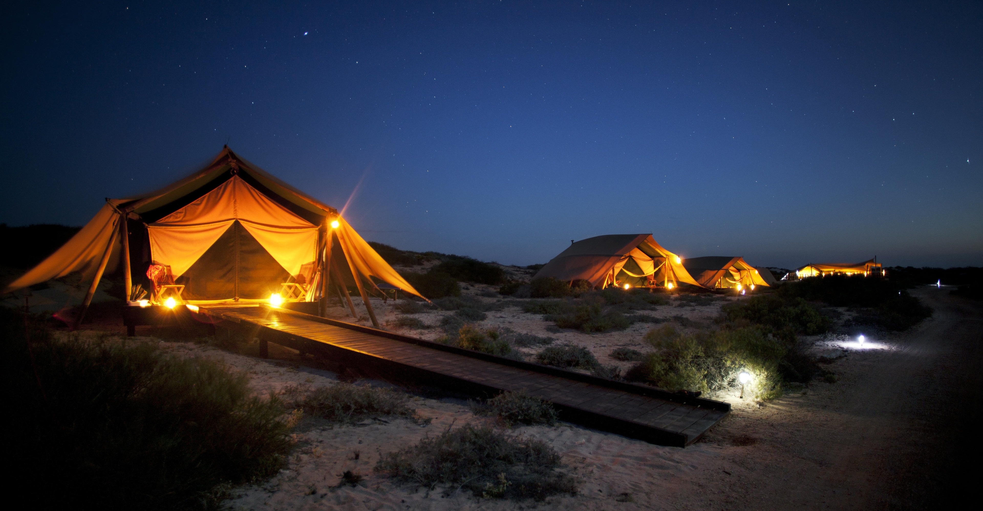 tents at night sal salis north west australia