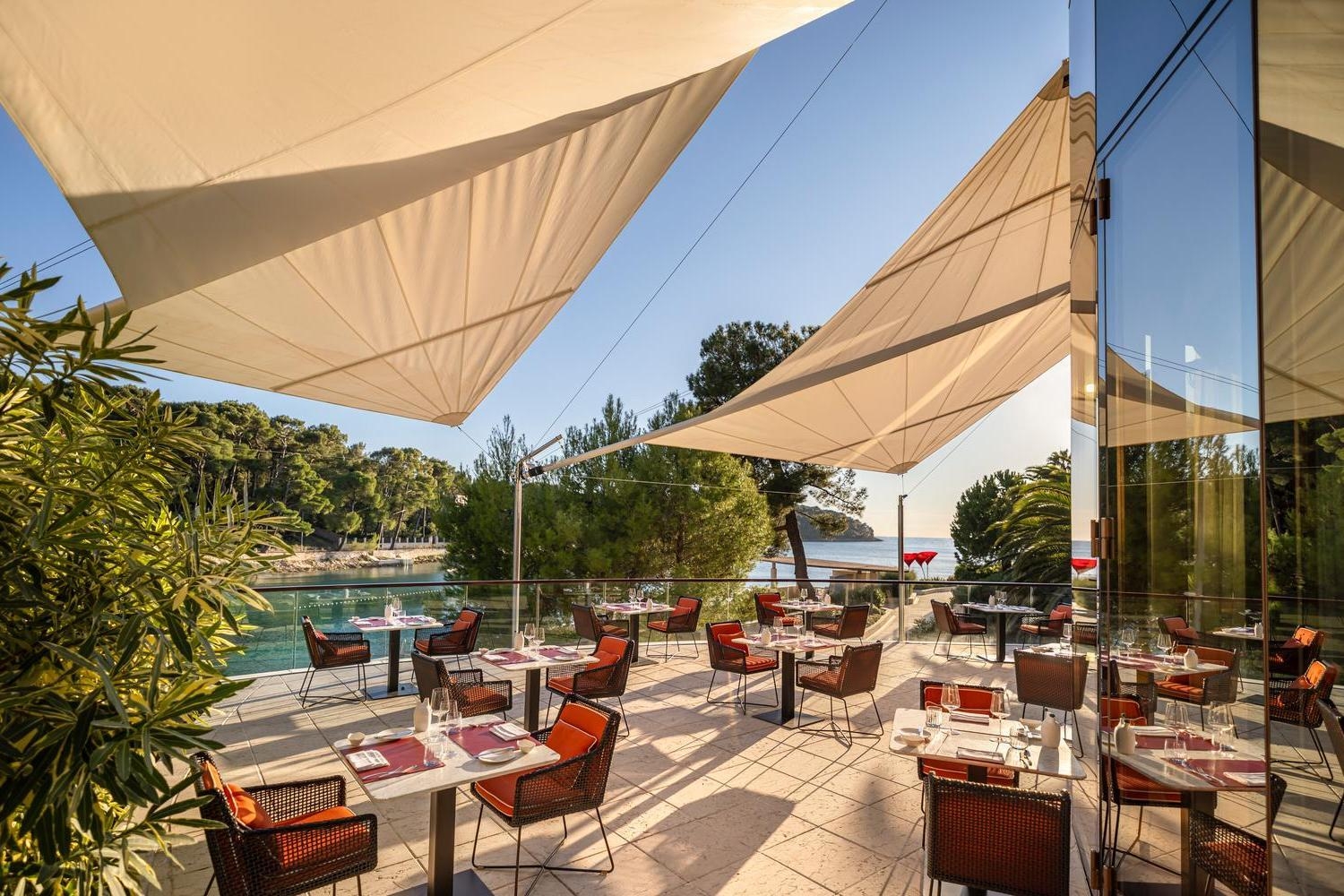 Shaded dining patio at Boutique Hotel Alhambra in Croatia