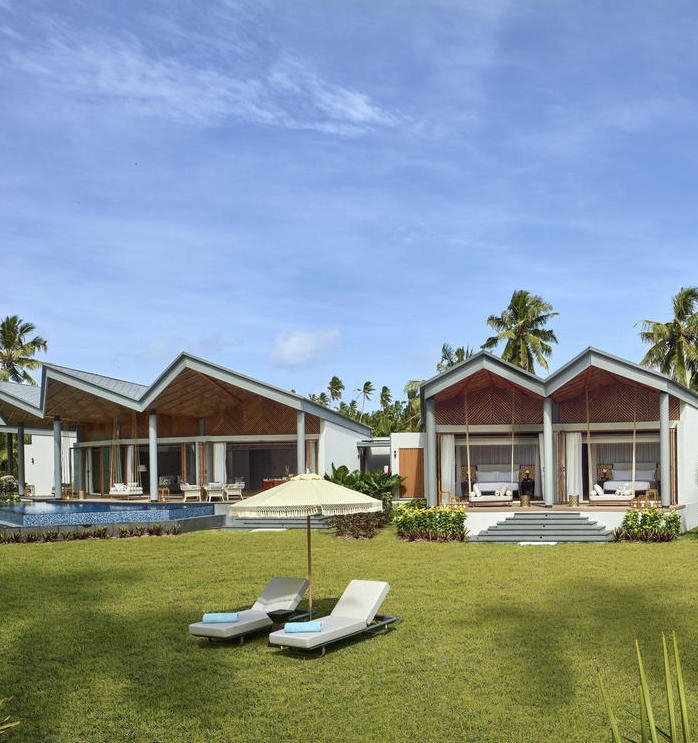 An exterior view of a villa at Waldorf Astoria Seychelles Platte Island.