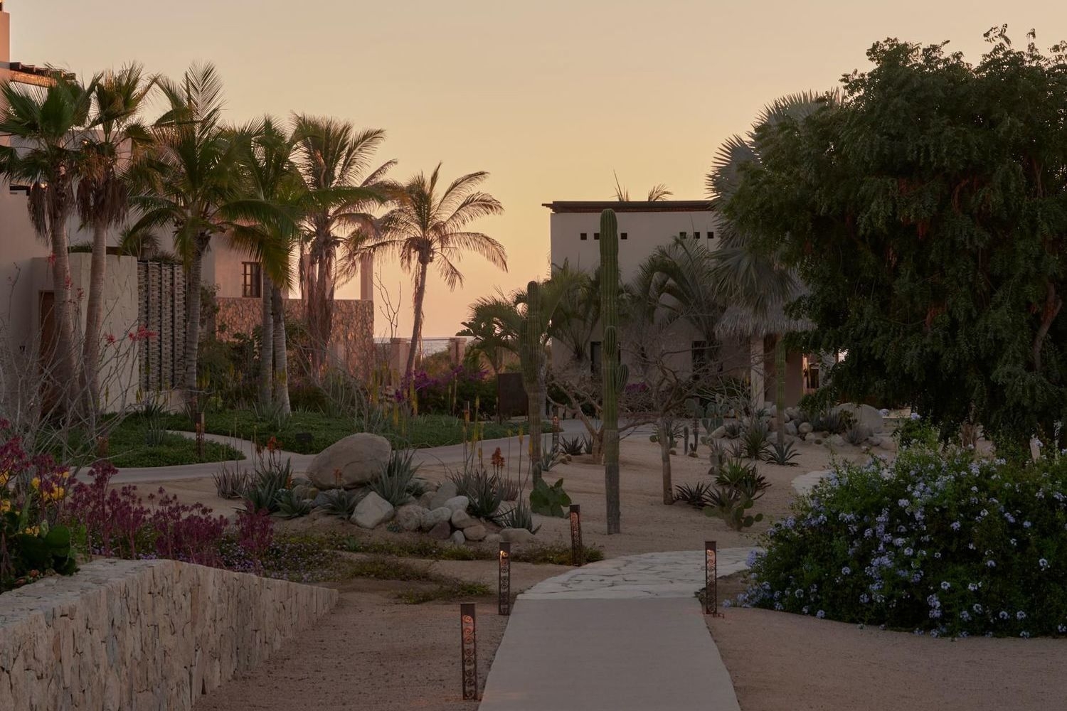 View of Kimpton Mas Olas, Baja California resort at sunset