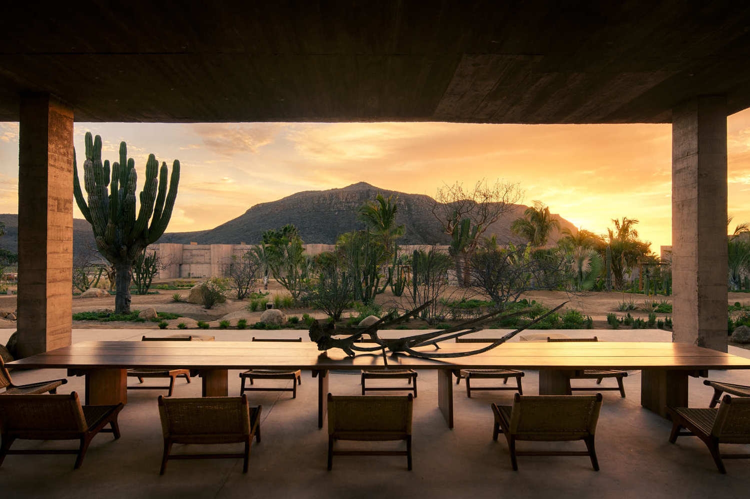 Dining table at sunset at Paradero in Todos Santos