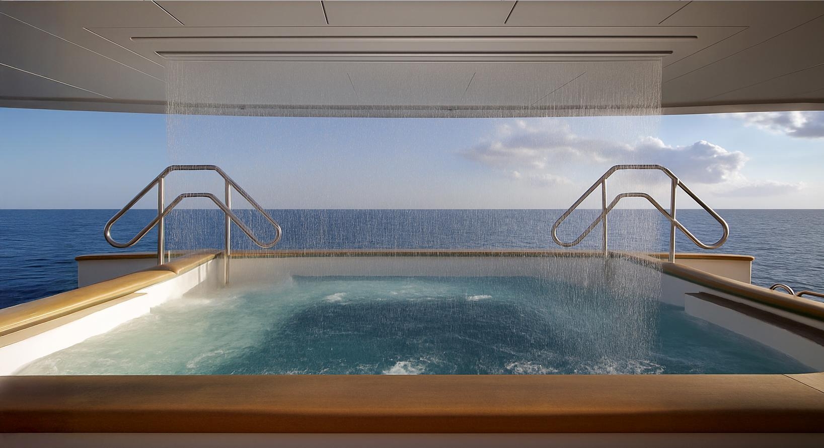 The outdoor Jacuzzi onboard luxury expedition vessel Aqua Lares.