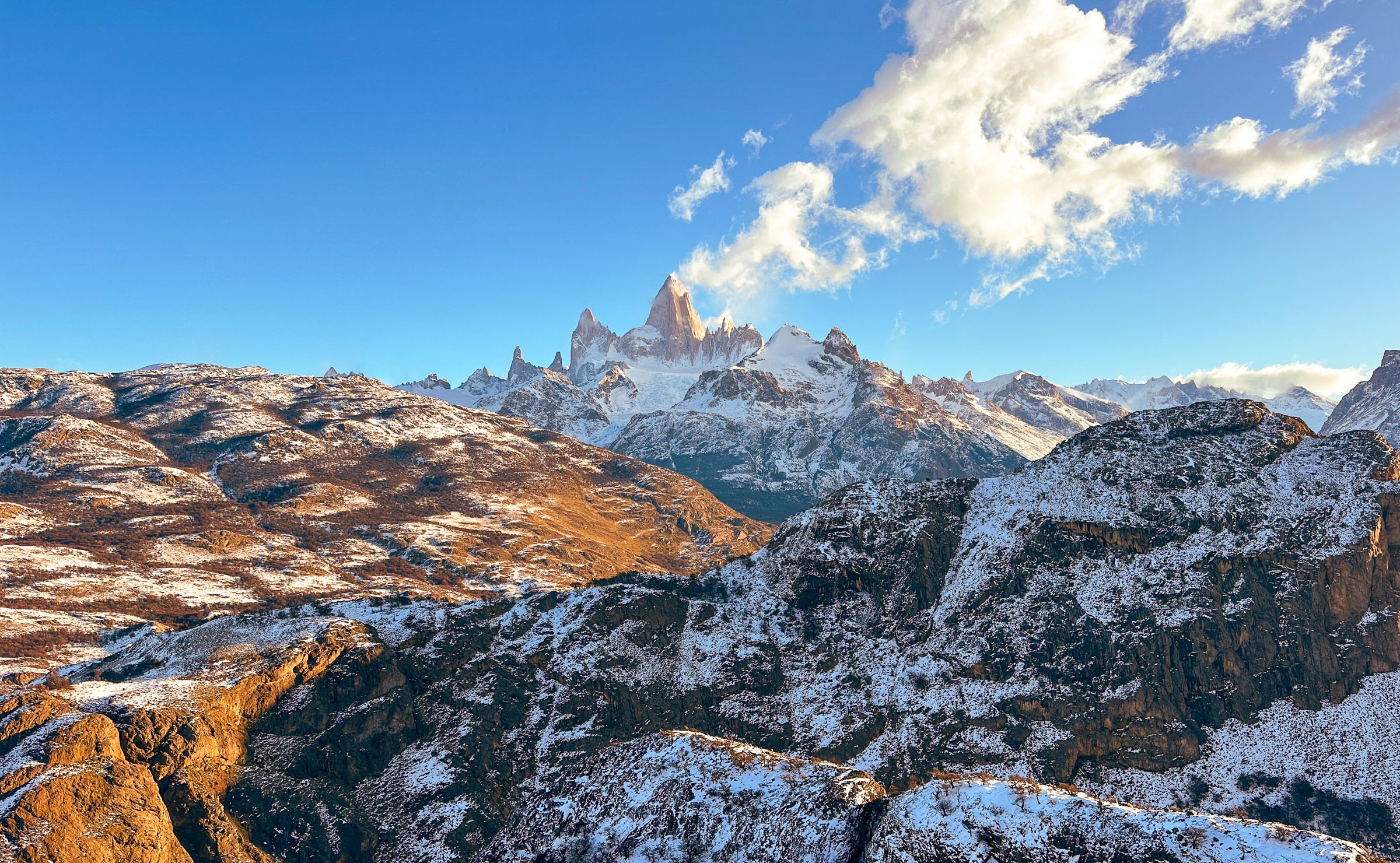 Aerial shot of Mount Fitz Roy in Patagonia, Argentina.