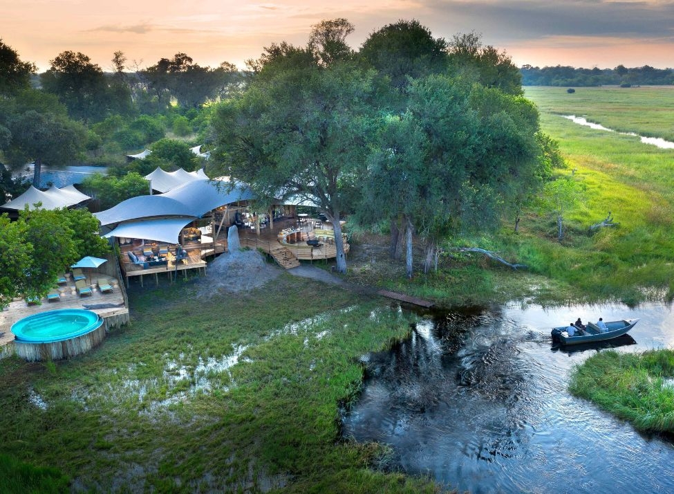 Wide view of Khwai Leadwood camp next to the Khwai River