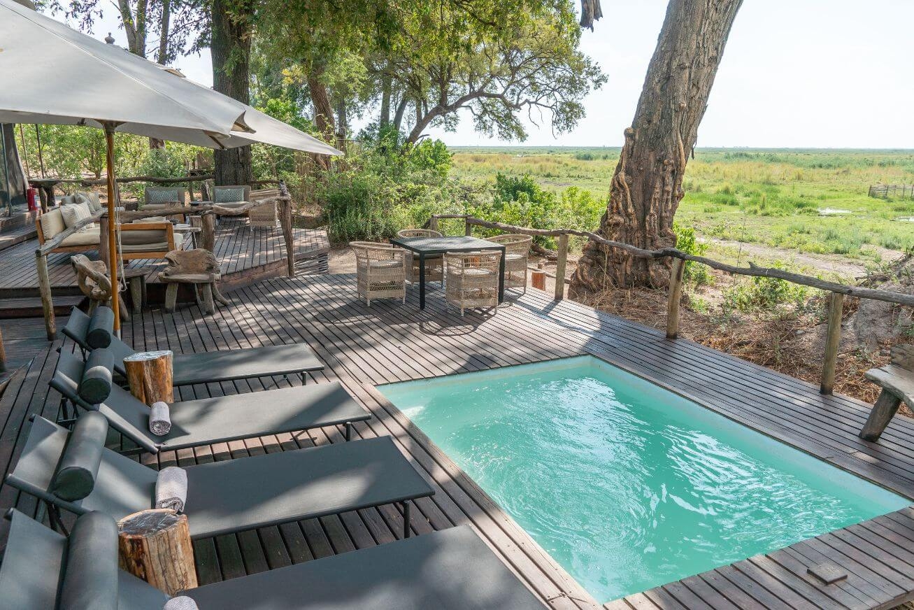 Swimming pool on a raised wooden deck