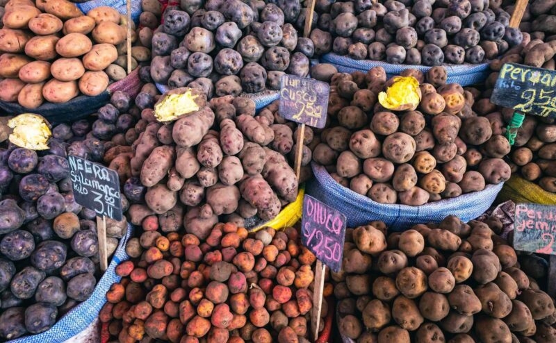 Luxury Peru Tours - different varieties of potatoes at a market in Peru