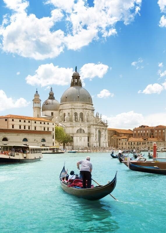 Gondola on the Grand Canal and Basilica Santa Maria della Salute, Venice