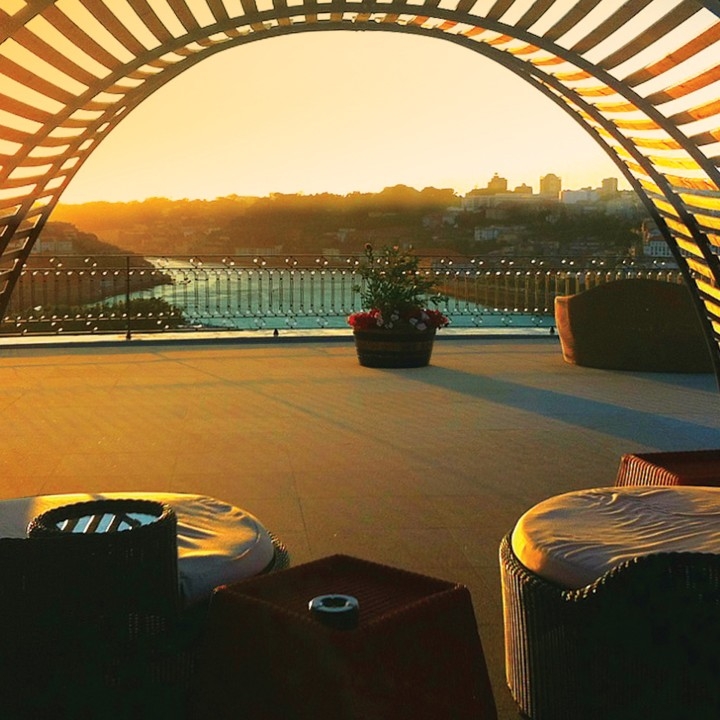 Golden sunset light over the pool at The Yeatman.