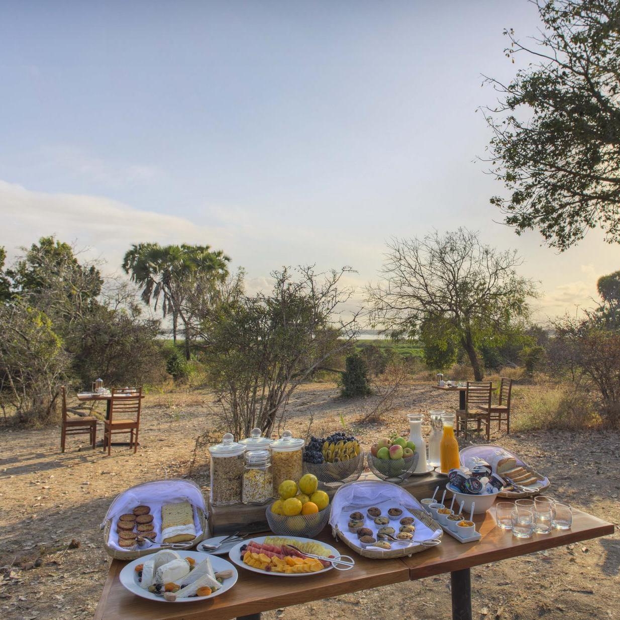 The breakfast set up at Roho ya Selous in the middle of the bush.