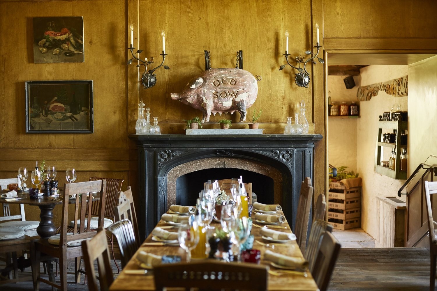 Rustic style dining room at The Pig at Harlyn Bay