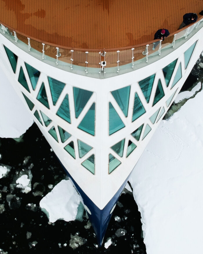 A close up of Ocean Explorer's bow.
