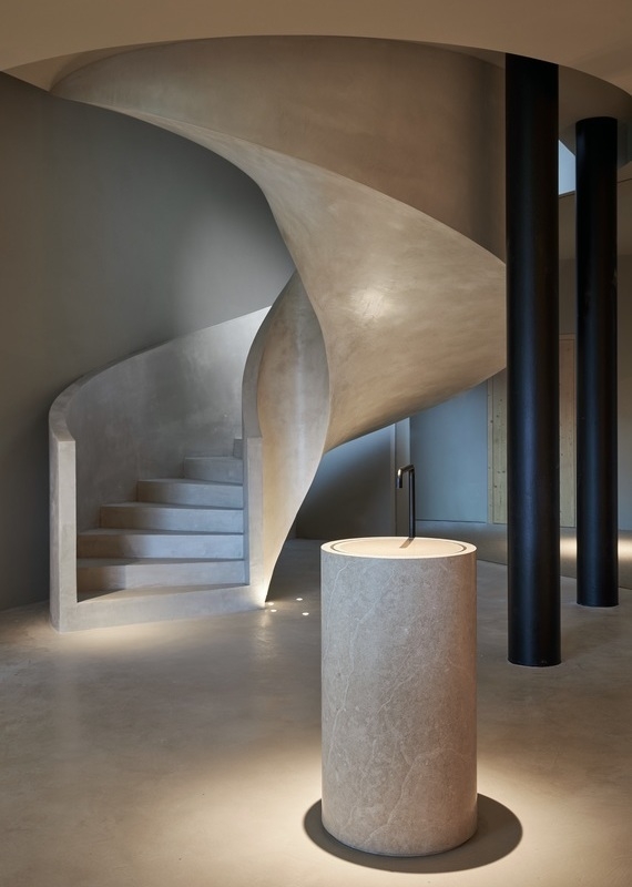 Spa area with spiral staircase at Forestis Dolomites