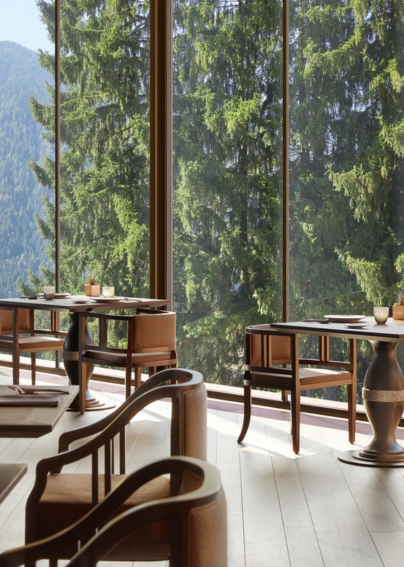 Tables in the restaurant at Lefay Dolomiti