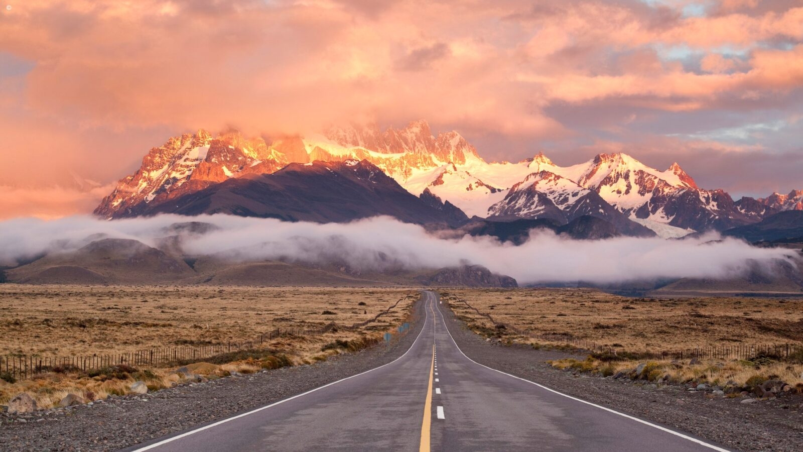 Cloudy sky over empty highway in Argentina Patagonia