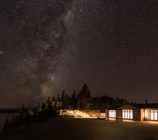 Mt Cook Lakeside Retreat under the starry night sky, New Zealand