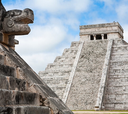 The ancient stone pyramid of Chichen Itza in Mexico