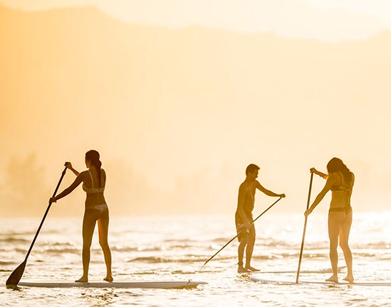 Friends on stand up paddleboards (SUP)