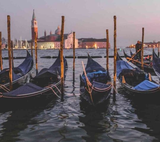 Moored gondolas in Venice