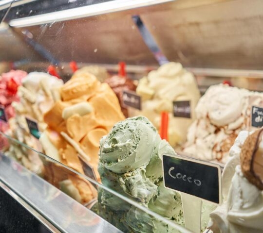 Flavours of gelato and ice cream in Rome, Italy.