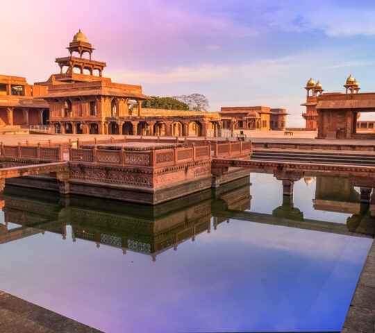Fatehpur Sikri Agra, India with view of Anup Talao at sunrise