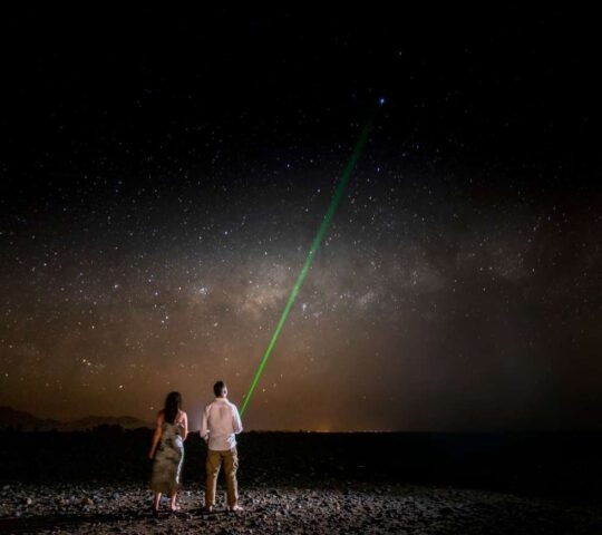 Travellers stargazing at Little Kulala, Namibia