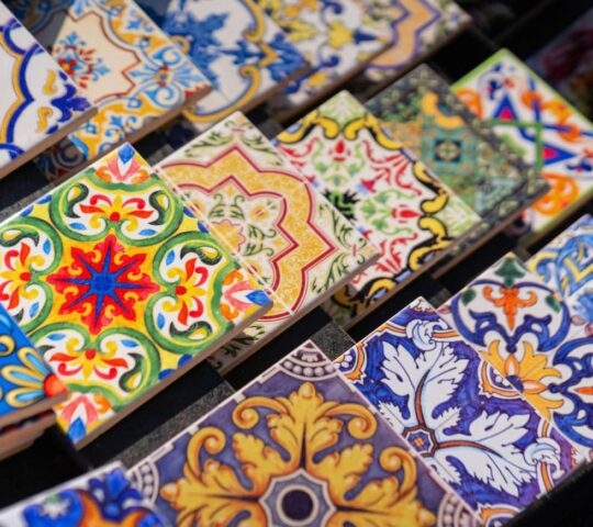 Colourful azulejo souvenir tiles in Portugal
