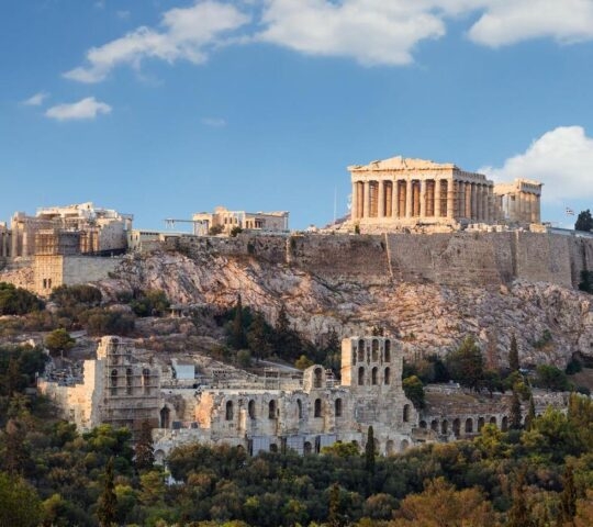 The Parthenon atop the acropolis in Athens