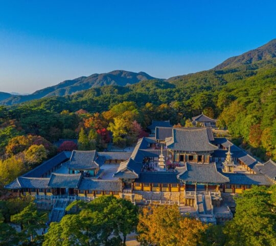 Aerial view of Bulguksa temple near Gyeongju, Republic of Korea