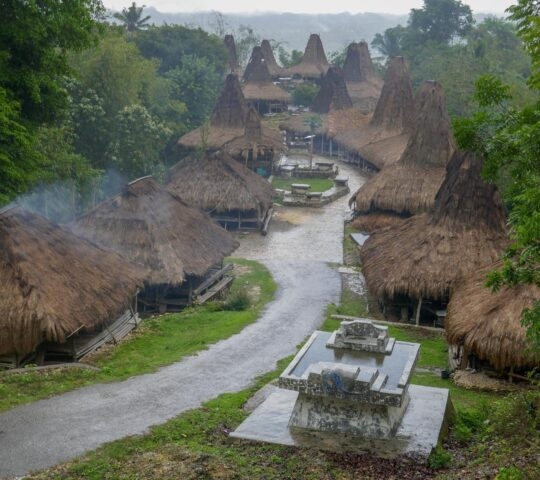 View of straw houses in Prai Ijing traditional village in Sumba, Indonesia