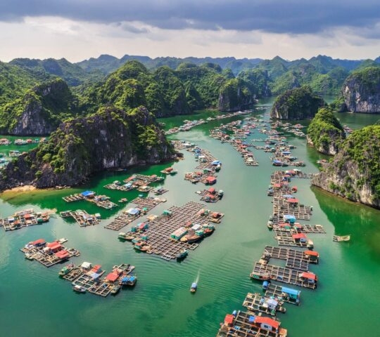 Floating fishing village near Lan Ha Bay, Vietnam
