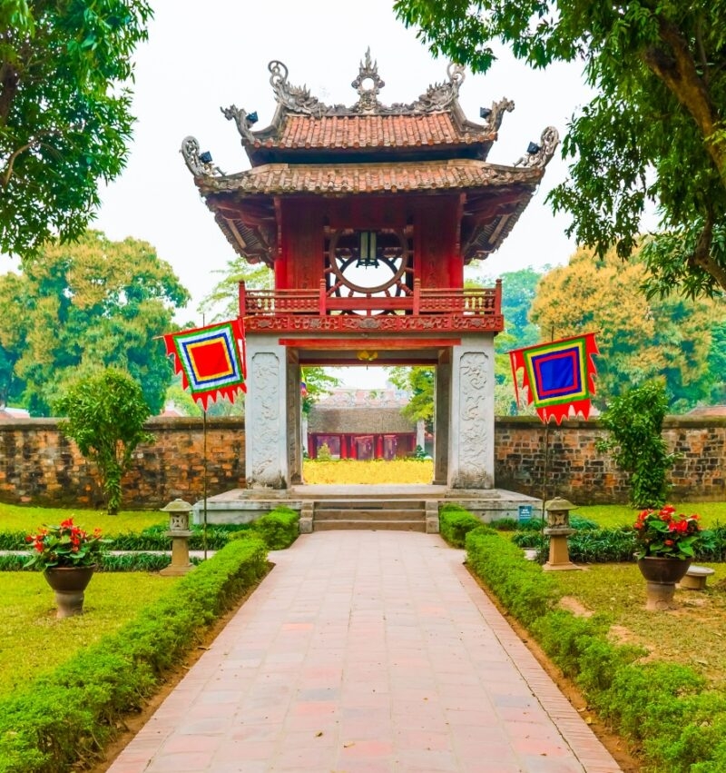 Front Pagoda of the Beautiful Unesco Temple of Literature, Hanoi in Vietnam