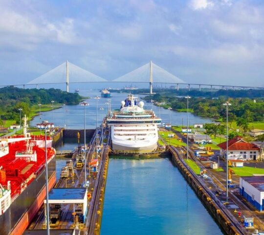 View of Panama Canal from cruise ship
