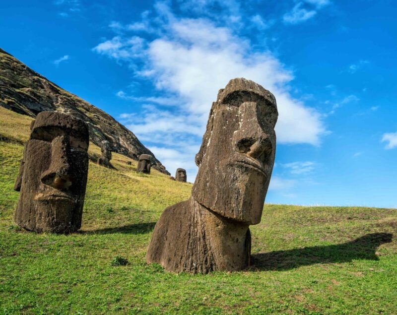 Moai statues in the Rano Raraku Volcano on Rapa Nui