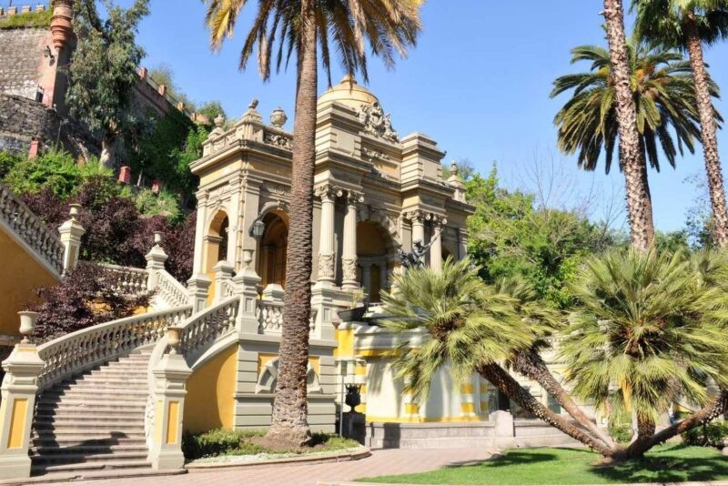 A building with palm trees in Santiago, Chile