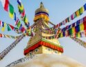 Boudhanath Stupa Kathmandu Nepal with prayer flags.