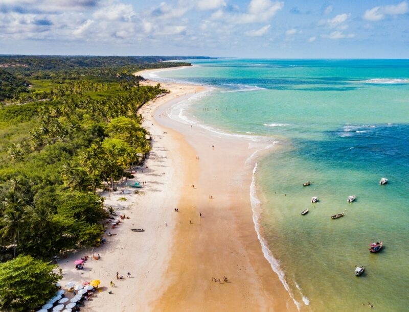 Trancoso, Porto Seguro, Bahia. Aerial view of Coqueiros beach