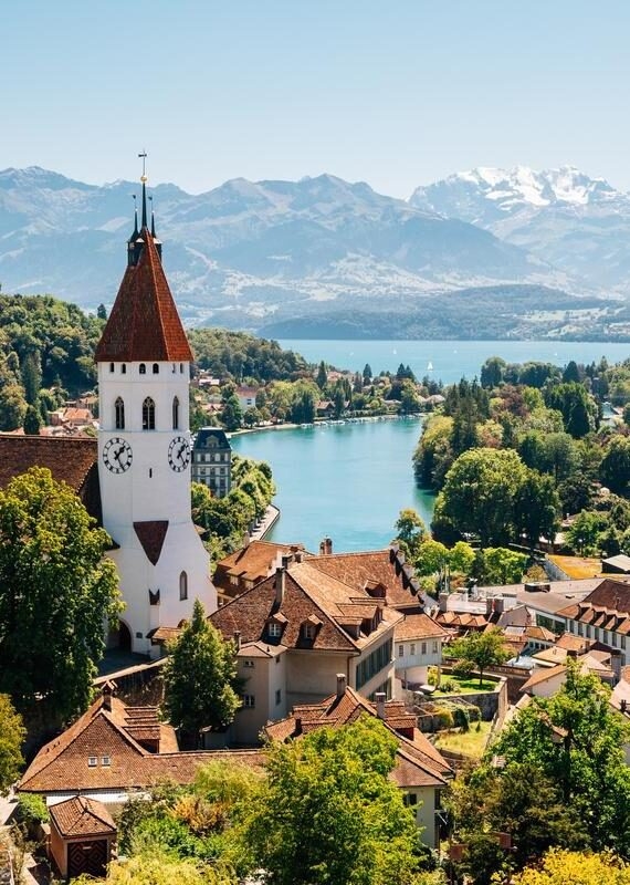 Thun cityspace with Alps mountain and lake in Switzerland