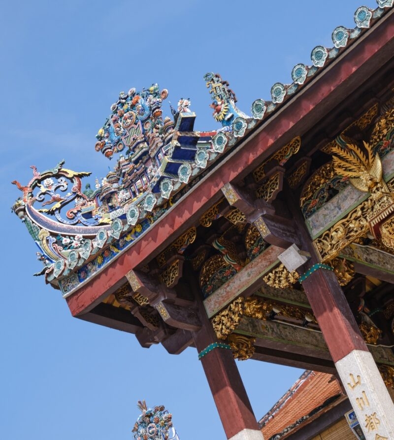 Historical ancient Chinese-style roof details in Georgetown, Penang