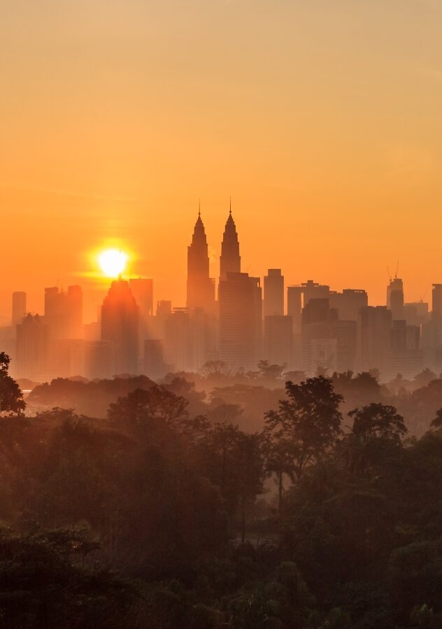 majestic sunrise over kuala lumpur, malaysia city skyline