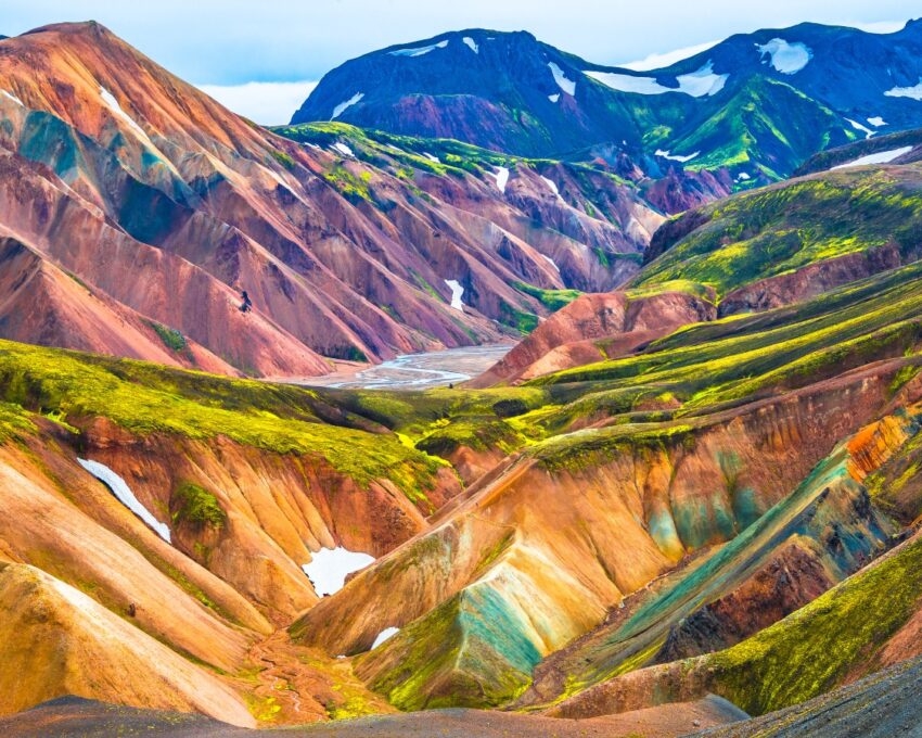 Beautiful colorful volcanic mountains Landmannalaugar in Iceland, summer time
