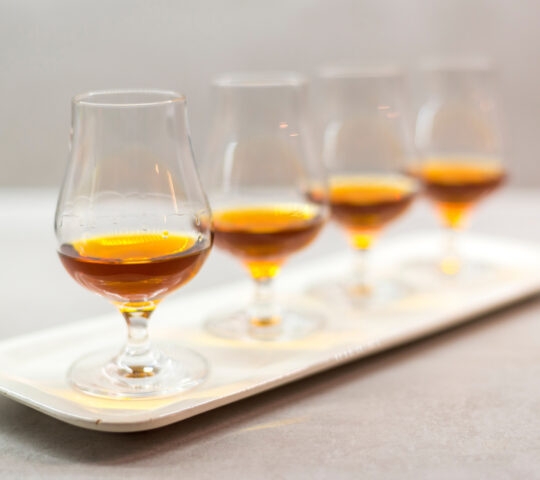 High quality Caribbean rum in modern glass for tasting