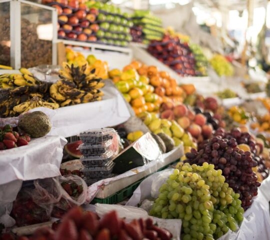 Fruit on display at San Pedro market in Cusco, Peru