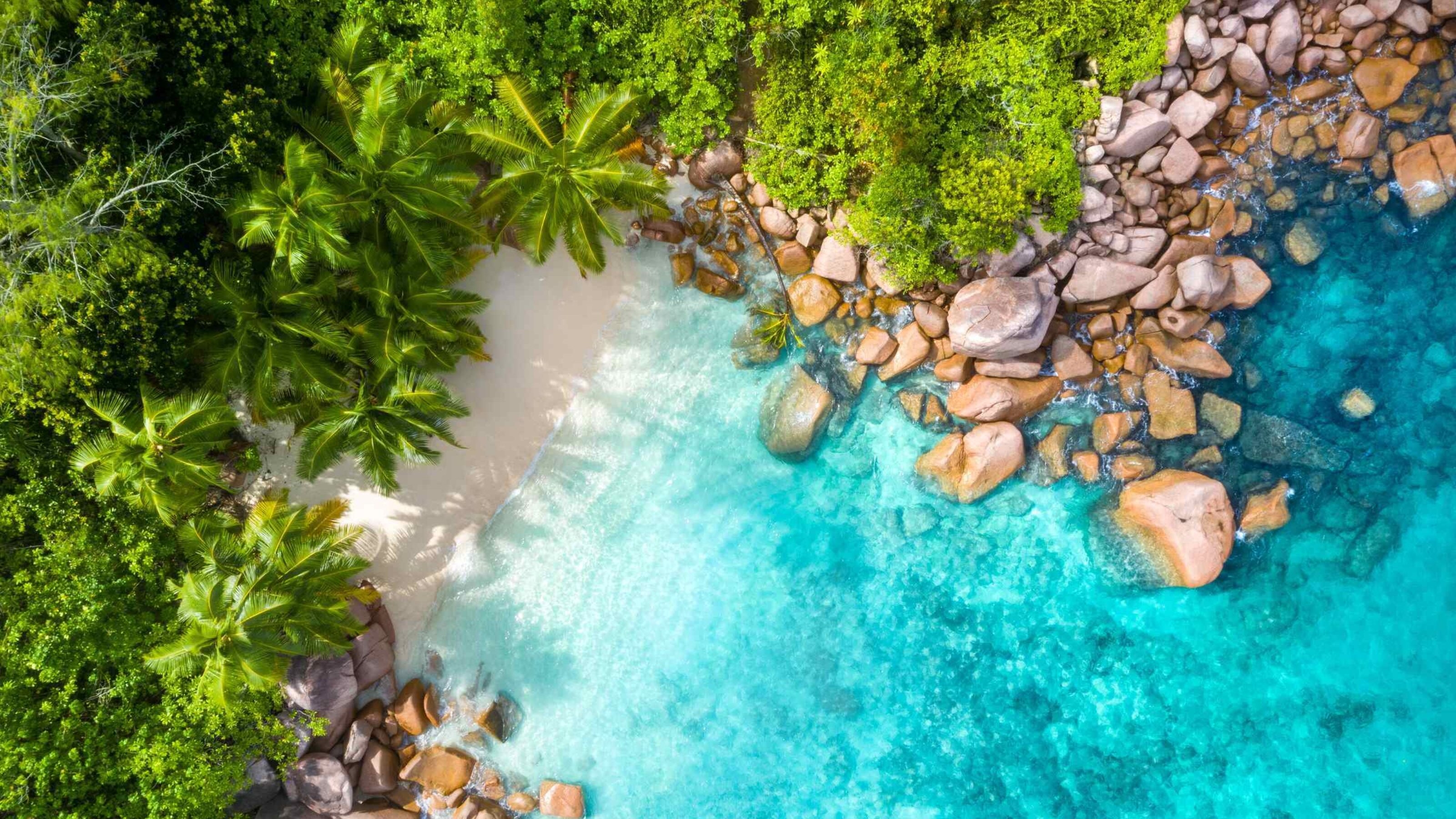 Secret small beach in the bay of Anse Lazio in the Seychelles
